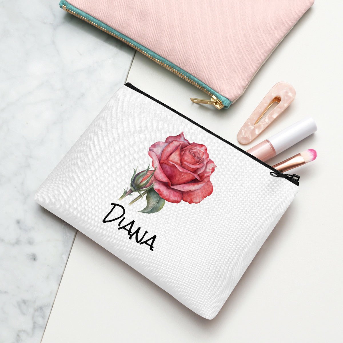 Birth Month Flower MakeUp Bag Personalized - CosmeticBags - BuyEcEc