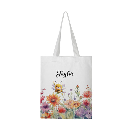 Bee in Wild Flower Canvas Tote Bag Custom Personalized