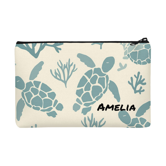 Green Turtle Make Up Bag Name Personalized