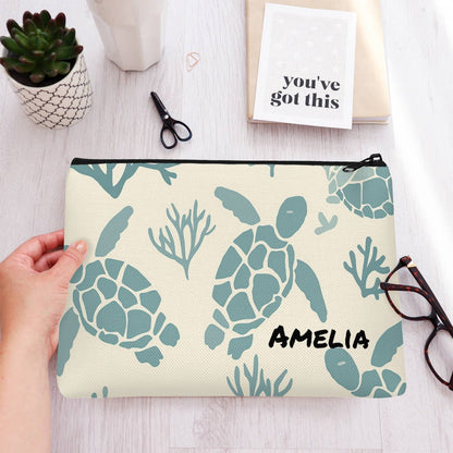 Green Turtle Custom MakeUp Bag Personalized - CosmeticBags - BuyEcEc