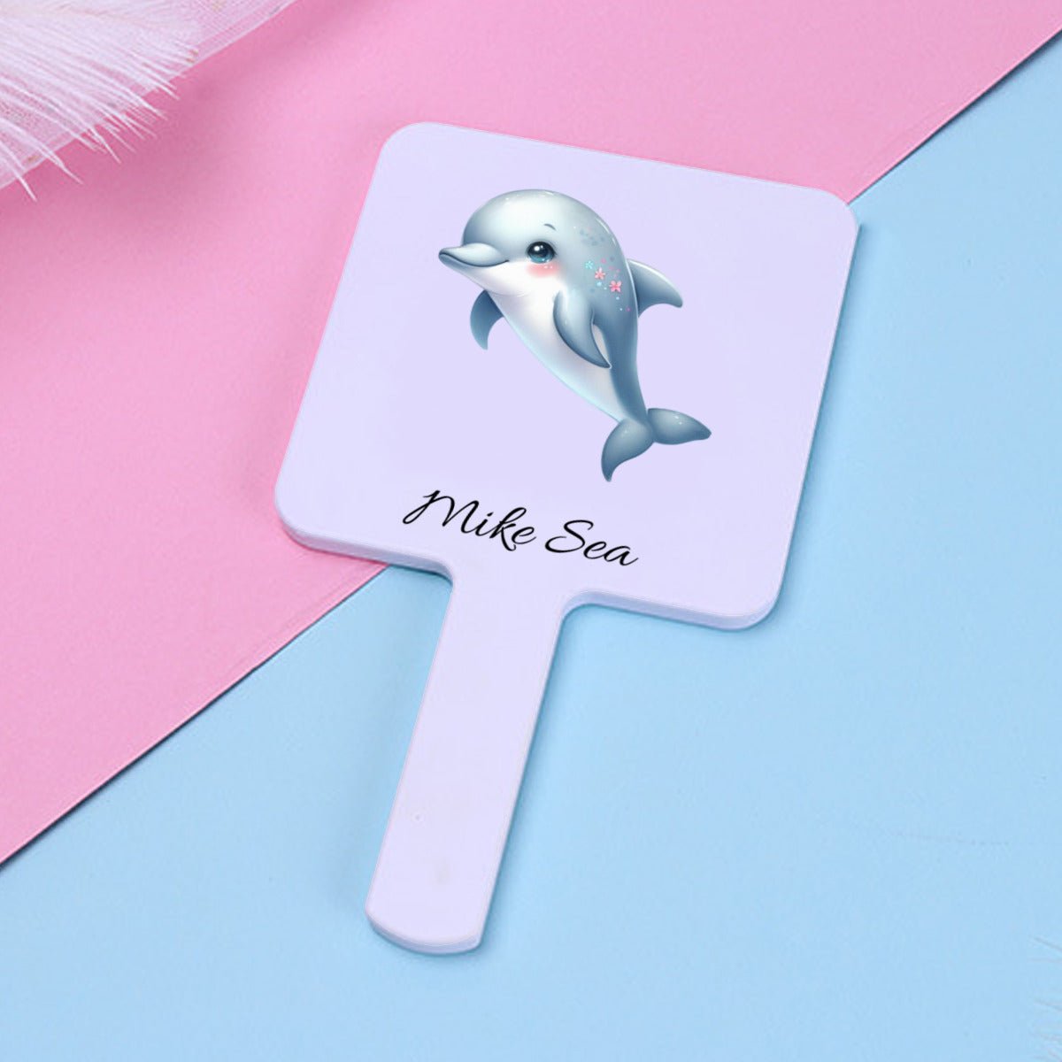 Personalized Cute Dolphin Square Mirror with Handle - handlemirrors - BuyEcEc