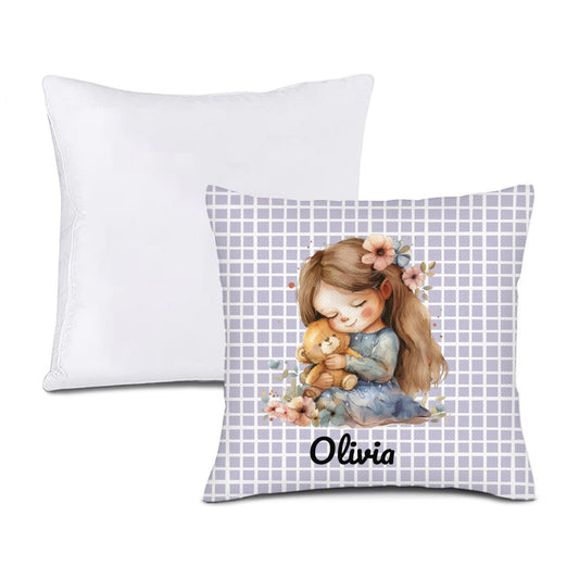 Personalized Cute Little Girl With Bear Pillowcase (Insert Included) - ThrowPillows - BuyEcEc