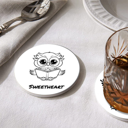 Personalized Cute Monochrome Owl Ceramic Coaster - coasters - BuyEcEc