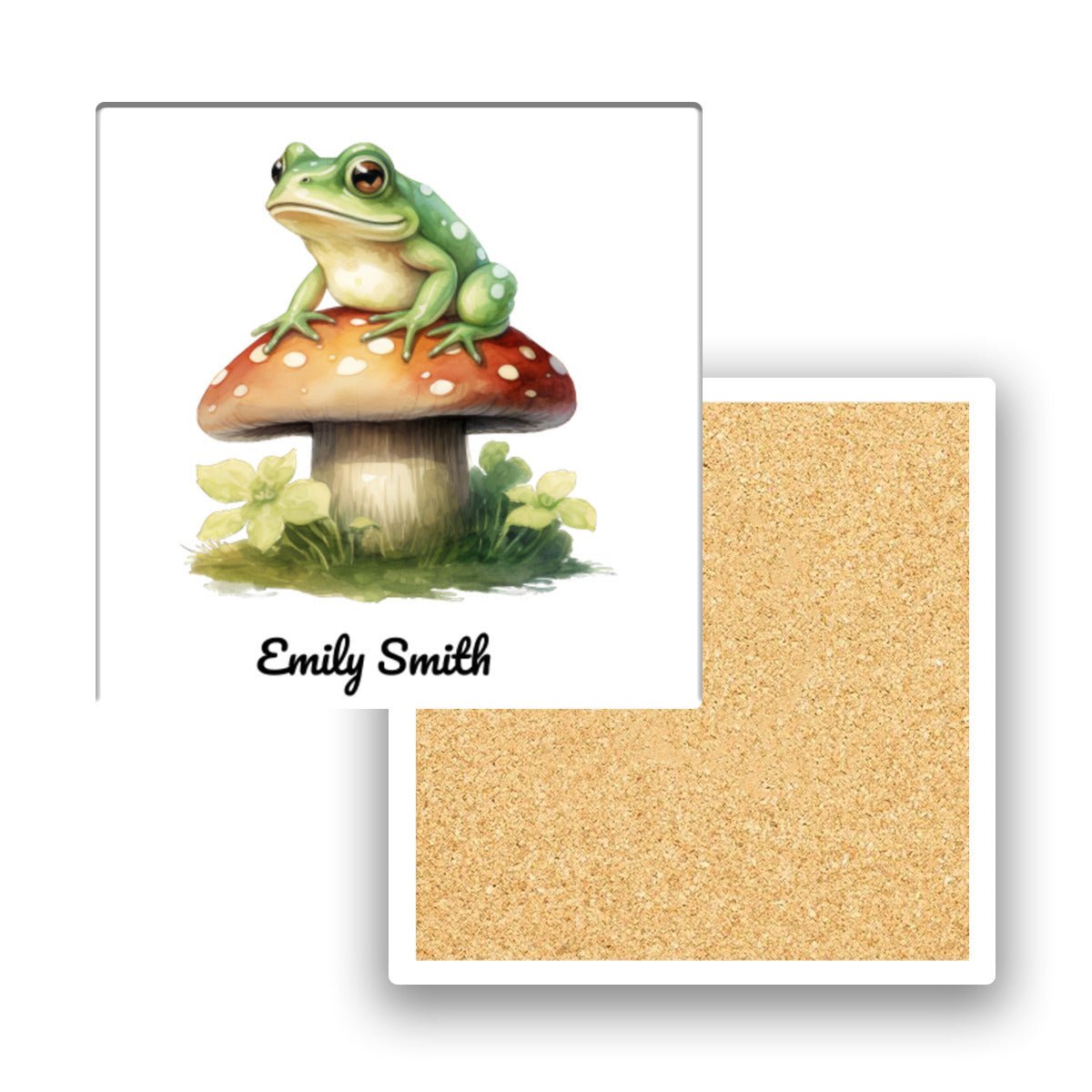 Personalized Green Toad on Mushroom Square Coaster - coasters - BuyEcEc