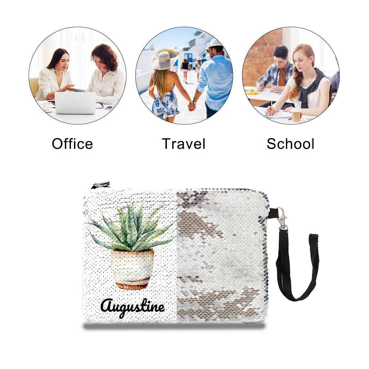 Personalized Succulents Sequin Makeup Bag - CosmeticBags - BuyEcEc