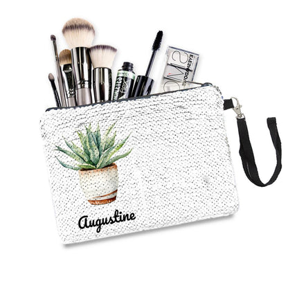 Personalized Succulents Sequin Makeup Bag - CosmeticBags - BuyEcEc