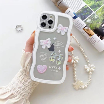 iPhone Case Cover white wavy edge 3D bow love Pearl Chain - iphoneCases - BuyEcEc