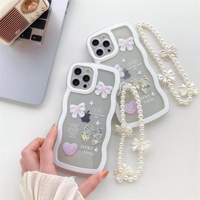 iPhone Case Cover white wavy edge 3D bow love Pearl Chain - iphoneCases - BuyEcEc